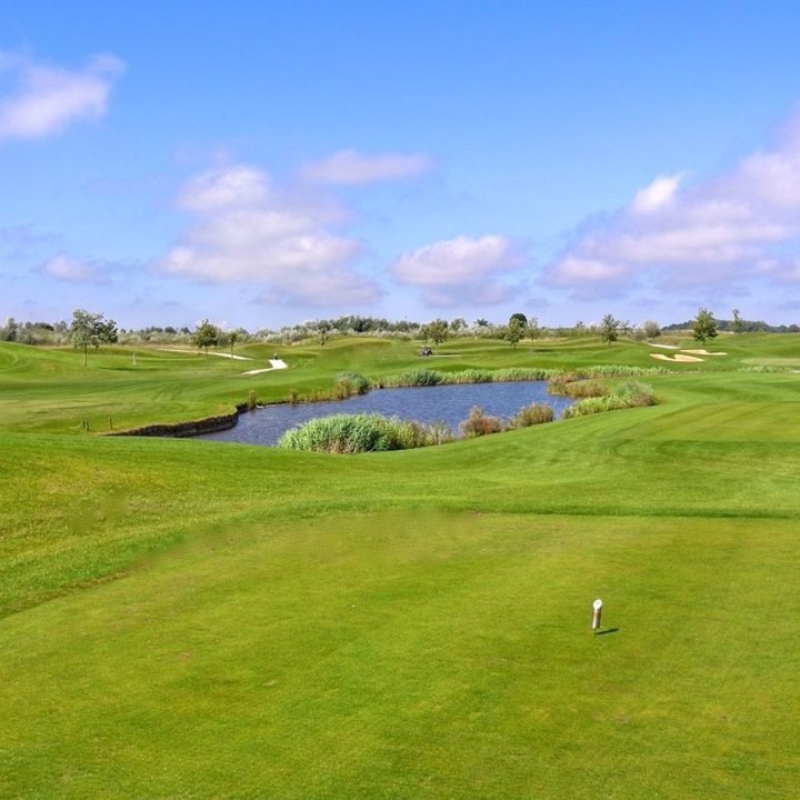 Golfgreen med vattenhinder